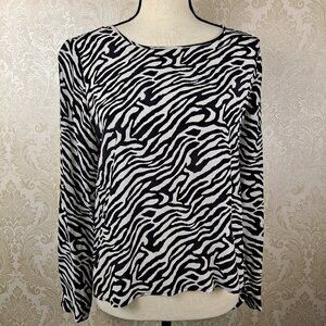 Dora Landa Sz Small Black/White Zebra Print Hi-Low Tunic 100% Silk Long Sleeves